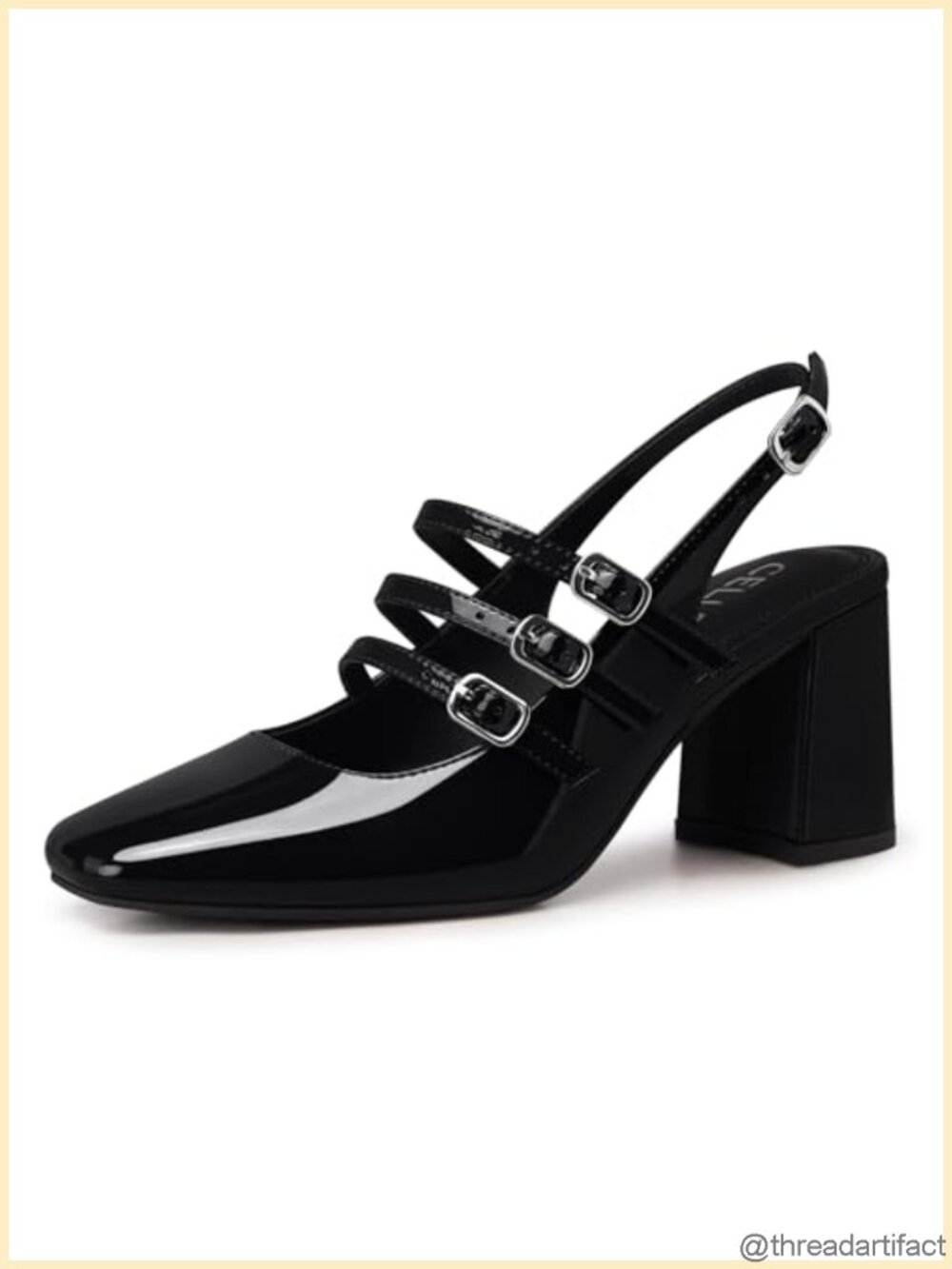 Women's Slingback Chunky Heel Pump Faux Leather Square Toe